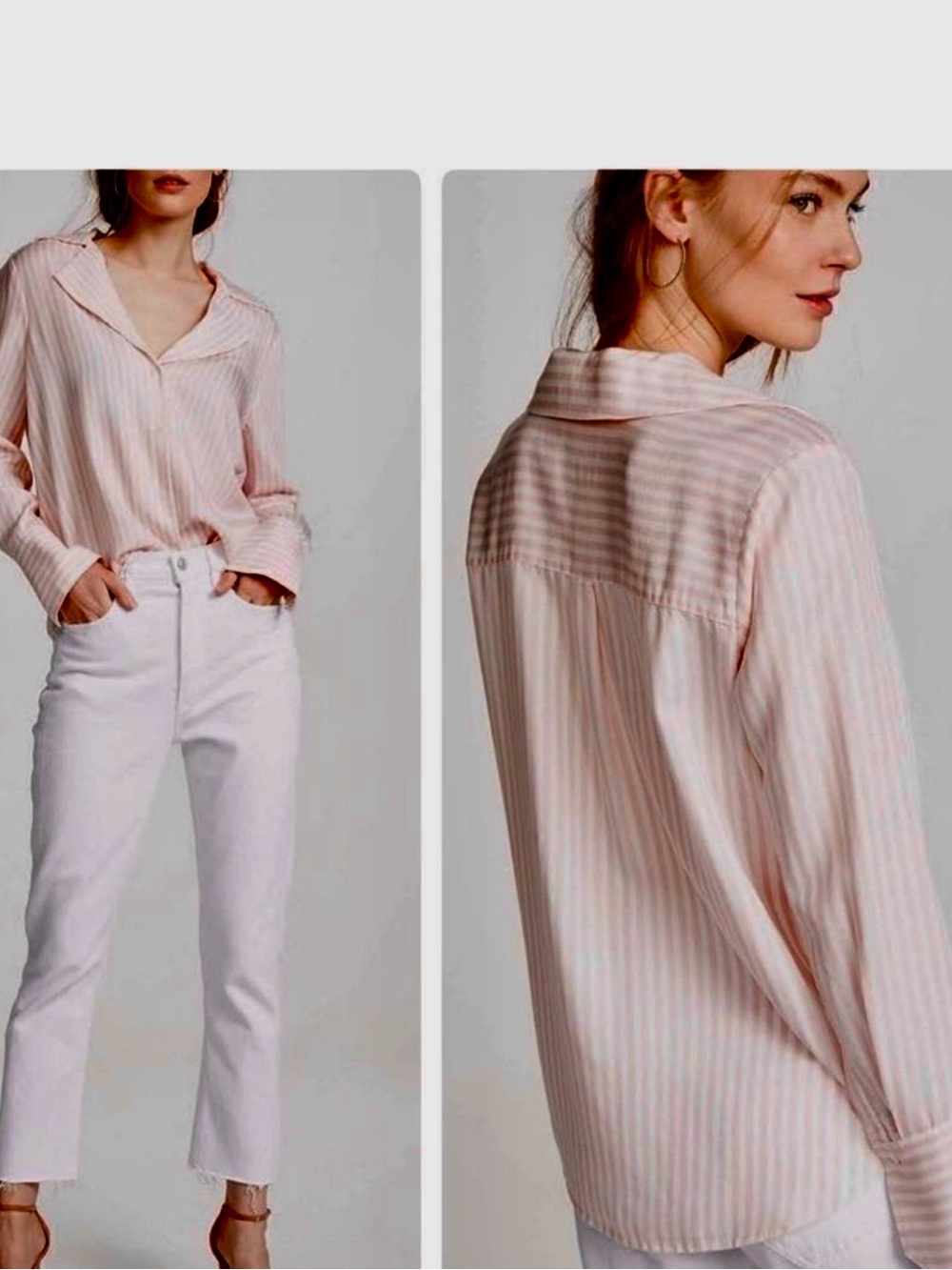 PAIGE Pink Striped Button Down Size Large